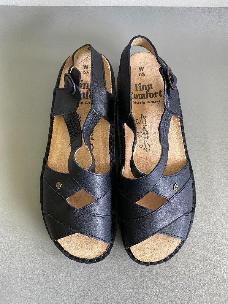 Finn Comfort Black Leather Cross Strap Sandals Nwot Size 40 / Us 9.5 /Uk 6.5